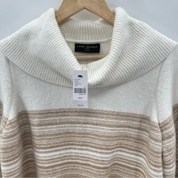 NWT Lane Bryant Cowlneck Striped Cozy Soft White Tan Warm Sweater Size 14/16 - Picture 8 of 13